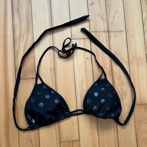 Volcom Womens Black Tonal Polka Dot Triangle Bikini Top Halter Tie Swimwear